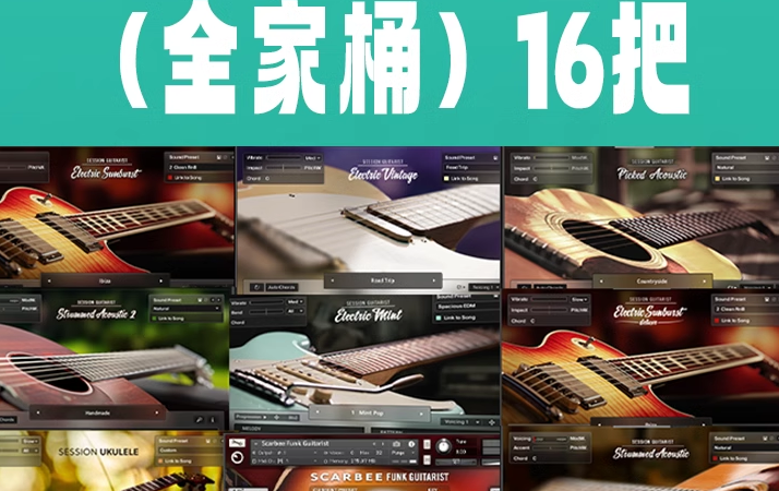 [2024全家桶16把]Native Instruments Session Guitarist/Bassist自动伴奏扫弦电木吉他贝斯 [KONTAKT]（156Gb）-果果音源网